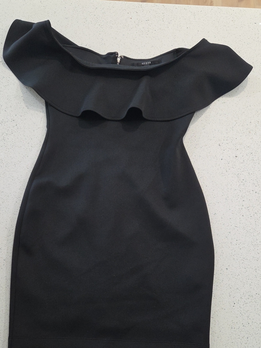GUESS Black One-Shoulder Ruffle Sheath Dress
